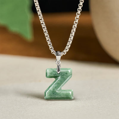 Buddha Stones "May You Find Your Own Meaning" Natural A-Z Letter Jade Titanium Steel Chain Necklace Includes Gift Message Card - image 112
