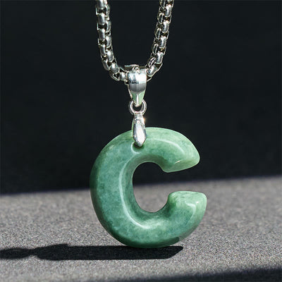 Buddha Stones "May You Find Your Own Meaning" Natural A-Z Letter Jade Titanium Steel Chain Necklace Includes Gift Message Card - image 20