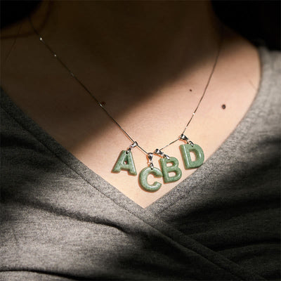 Buddha Stones "May You Find Your Own Meaning" Natural A-Z Letter Jade Titanium Steel Chain Necklace Includes Gift Message Card - image 208