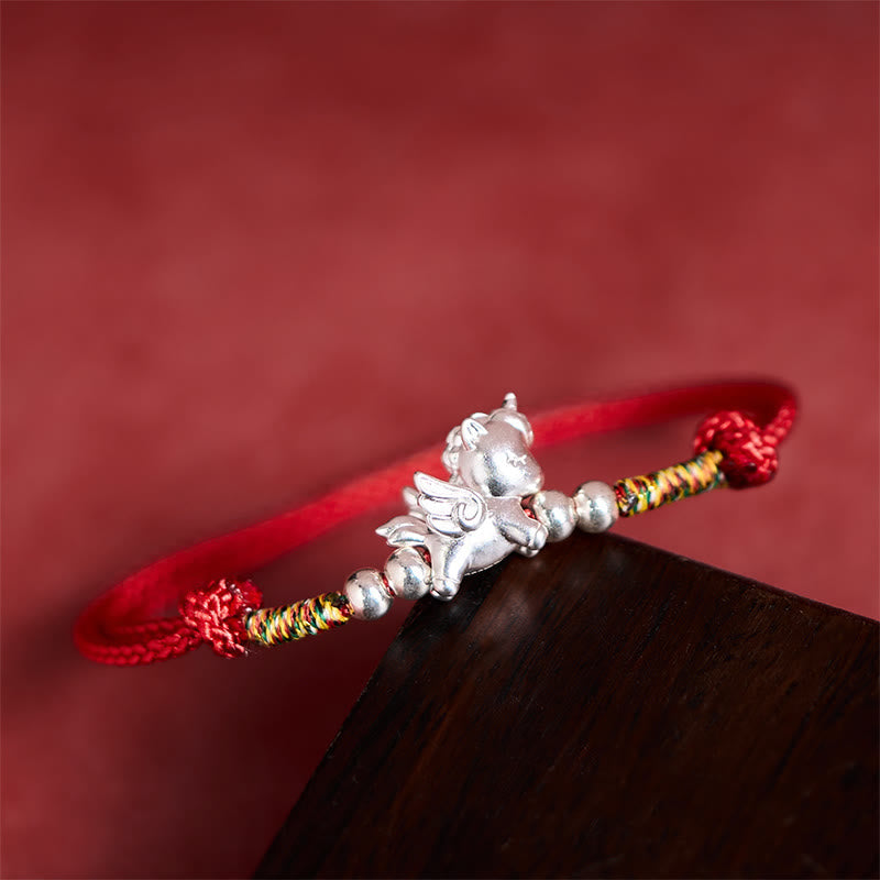 Buddha Stones 925 Sterling Silver Year Of The Horse Prosperity String Bracelet - Red(Wrist Circumference: 14-18cm) - image 0