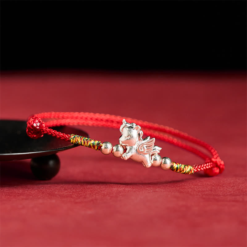 Buddha Stones 925 Sterling Silver Year Of The Horse Prosperity String Bracelet - image 1