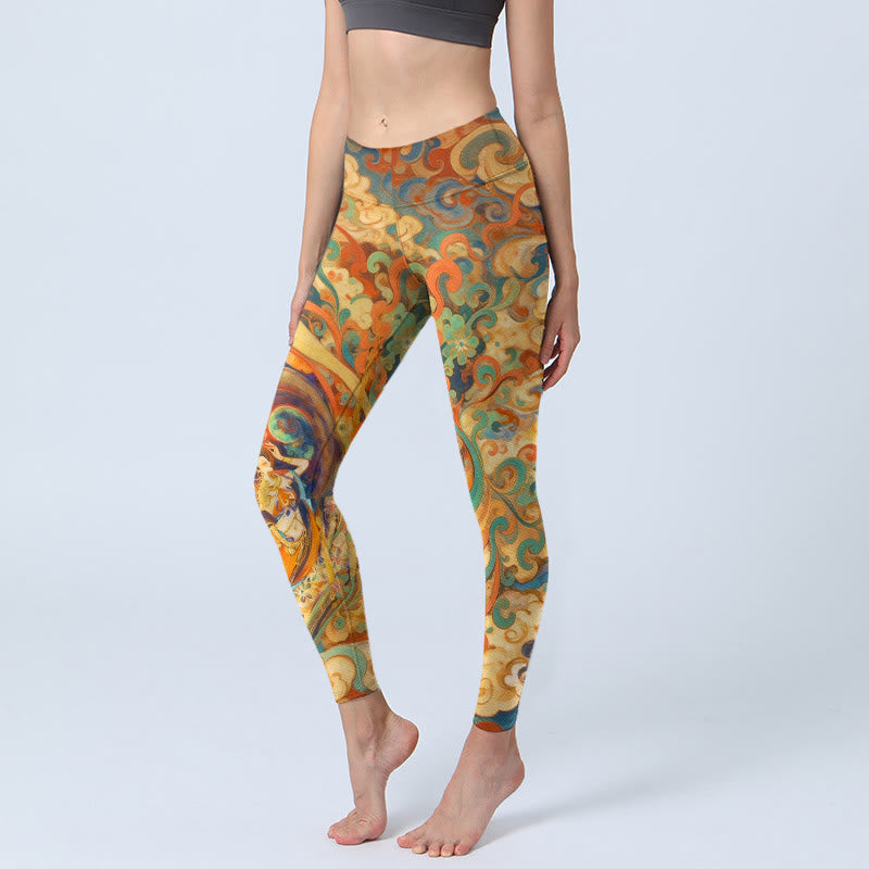 Buddha Stones Gorgeous Fairy Cloud Pattern Pattern Print Gym Leggings Women's Yoga Pants - Gold - US18，UK/AU22，EU50 (4XL) - image 0