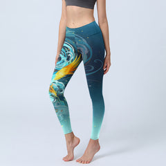 Buddha Stones Dreamy Lively Phoenix Cloud Pattern Print Gym Leggings Women's Yoga Pants - Teal - US18，UK/AU22，EU50 (4XL) - image 0