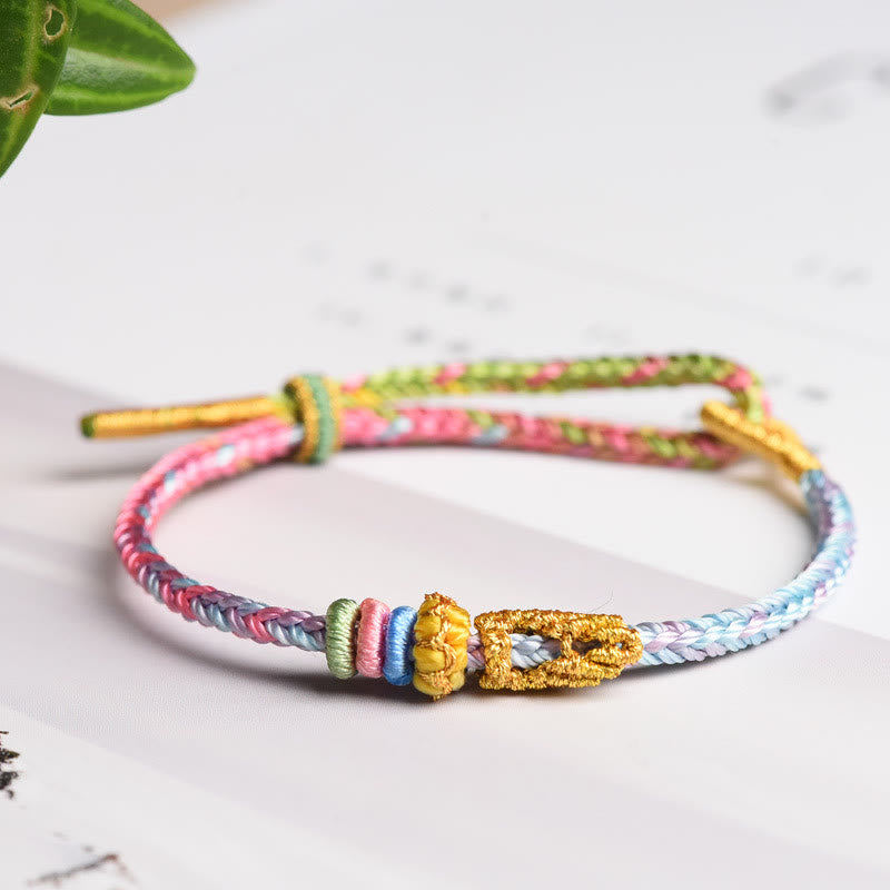 Buddha Stones Colorful Rope Eight Thread Peace Knot Luck Handmade Bracelet - Pink&Skyblue(Wrist Circumference 14-19cm) - image 9