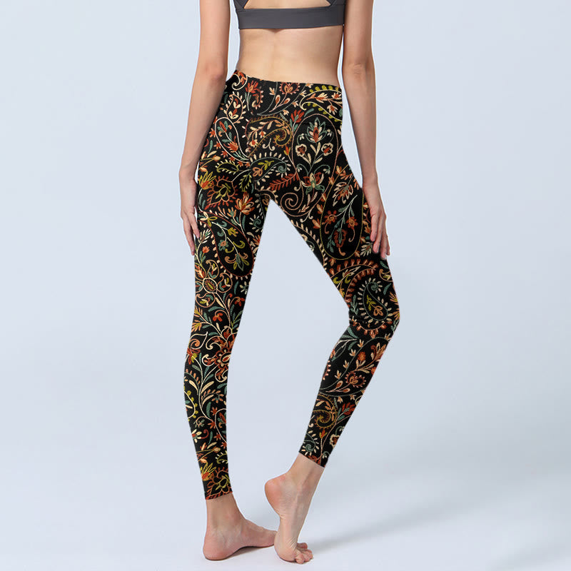 Buddha Stones Intricate Flower Leaf Pattern Print Gym Leggings Women's Yoga Pants - image 4