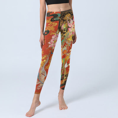 Buddha Stones Koi Fish Lotus Cloud Pattern Print Gym Leggings Women's Yoga Pants - image 5