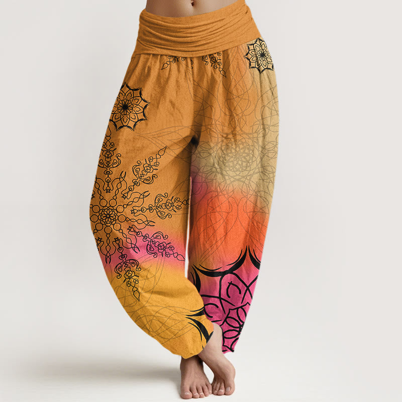 Buddha Stones Cotton Brightly Colored Mandala Pattern Women's Elastic Waist Harem Pants - Goldenrod - US16，UK/AU20，EU48 (3XL) - image 5