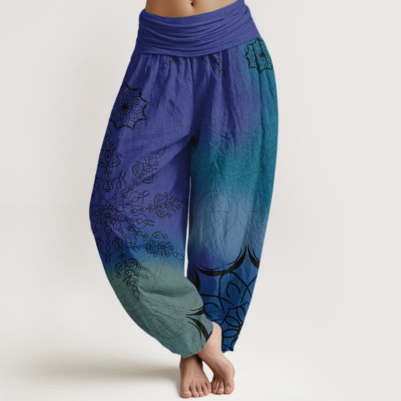 Buddha Stones Cotton Brightly Colored Mandala Pattern Women's Elastic Waist Harem Pants - SlateBlue - US16，UK/AU20，EU48 (3XL) - image 8