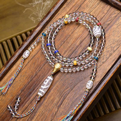 Buddha Stones 108 Beads Liuli Crystal Dzi Bead Agate Blessings Tassel Mala - Style 3 - 6mm - image 13