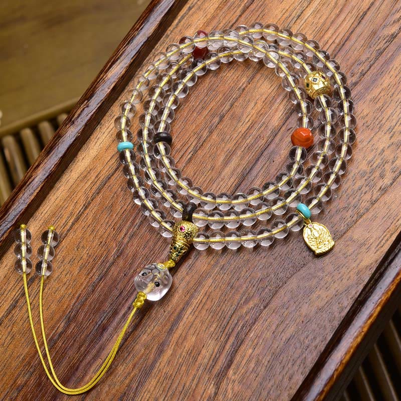 Buddha Stones 108 Beads Liuli Crystal Dzi Bead Agate Blessings Tassel Mala - Style 6 - 6mm - image 15