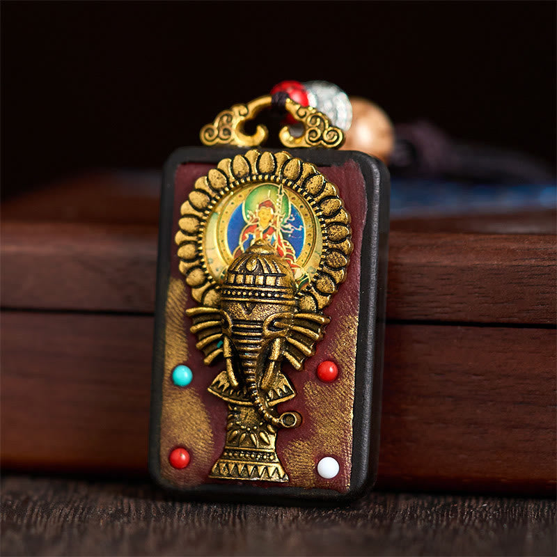 Buddha Stones Tibetan Ganesh Ganpati Elephant Ebony Wood Rope Peace Necklace Pendant - image 11