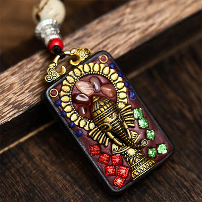 Buddha Stones Tibetan Ganesh Ganpati Elephant Ebony Wood Rope Peace Necklace Pendant - C Style - image 17