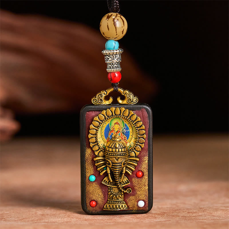 Buddha Stones Tibetan Ganesh Ganpati Elephant Ebony Wood Rope Peace Necklace Pendant - image 13