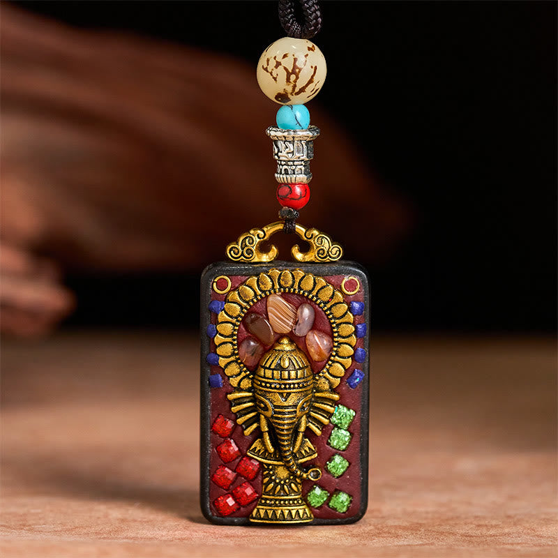 Buddha Stones Tibetan Ganesh Ganpati Elephant Ebony Wood Rope Peace Necklace Pendant - image 20