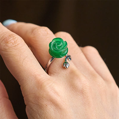 Buddha Stones Rose Green Jasper Copper Plated Silver Adjustable Balance Ring - image 4