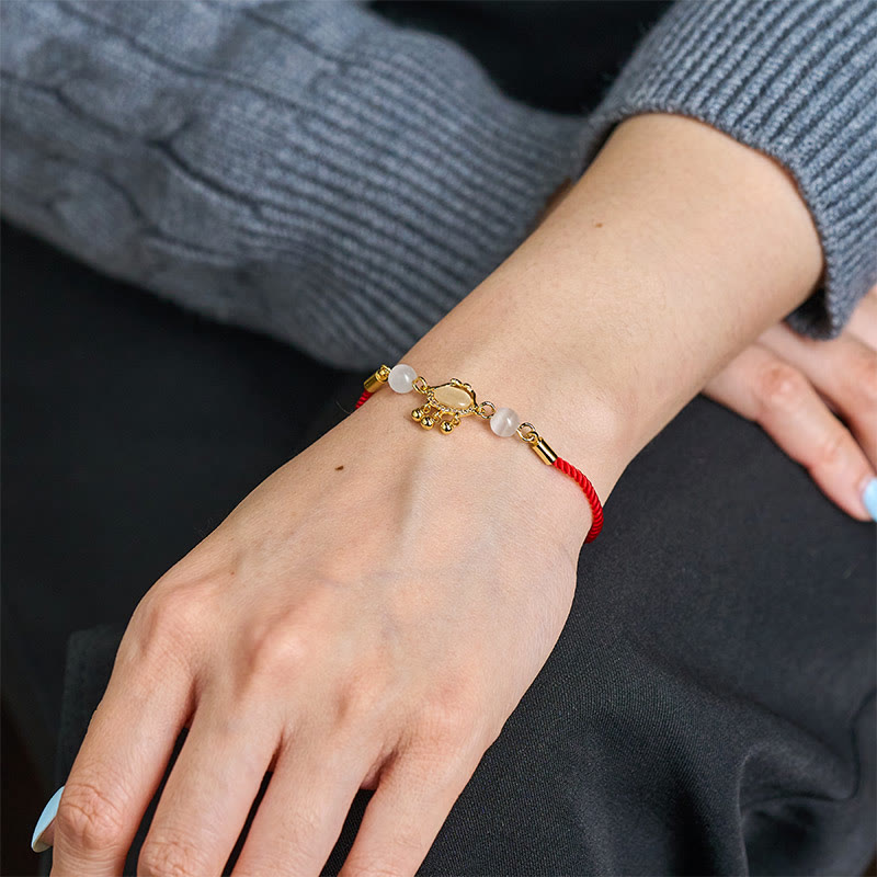 Buddha Stones Chinese Lock Charm Cat's Eye Red String Copper Plated Gold Protection Bracelet - image 5