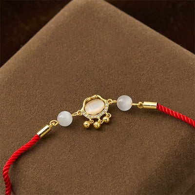 Buddha Stones Chinese Lock Charm Cat's Eye Red String Copper Plated Gold Protection Bracelet - image 3