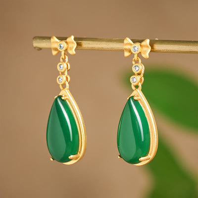 Buddha Stones Waterdrop Design Green Jasper Copper Plated Gold Balance Earrings - image 3