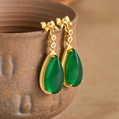 Buddha Stones Waterdrop Design Green Jasper Copper Plated Gold Balance Earrings - image 1