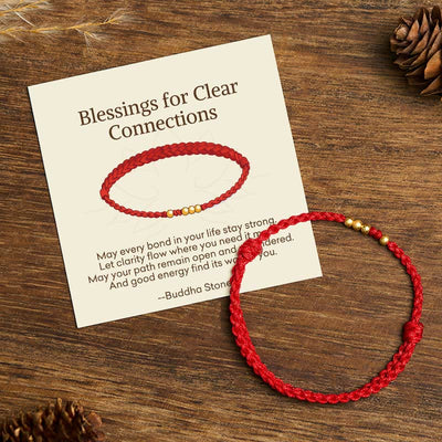 Buddha Stones "Blessings for Clear Connections" 925 Sterling Silver Plated Gold Beads Red String Bracelet Includes Gift Message Card - Red Rope(One&Three Gold Beads) - 14-23cm - Standard Gift Box - image 0