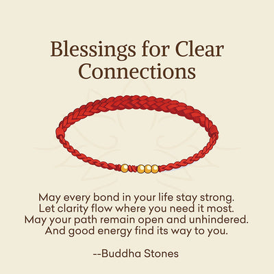 Buddha Stones "Blessings for Clear Connections" 925 Sterling Silver Plated Gold Beads Red String Bracelet Includes Gift Message Card - image 2