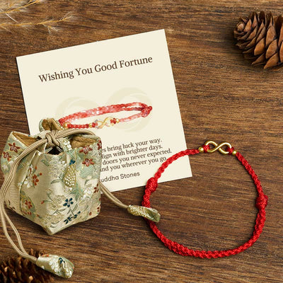 Buddha Stones "May Endless Luck Find You" Infinity Charm Brass Red String Bracelet Includes Gift Message Card - Red String(Wrist Circumference: 14-18cm) - Deluxe Gift Bag (+$9.59) - image 7