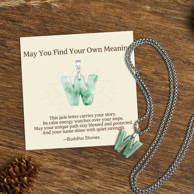 Buddha Stones "May You Find Your Own Meaning" Natural A-Z Letter Jade Titanium Steel Chain Necklace Includes Gift Message Card - W - Titanium Steel Chain(One Pendant) - Standard Gift Box - image 99