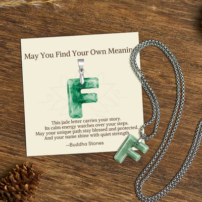 Buddha Stones "May You Find Your Own Meaning" Natural A-Z Letter Jade Titanium Steel Chain Necklace Includes Gift Message Card - F - Titanium Steel Chain(One Pendant) - Standard Gift Box - image 31