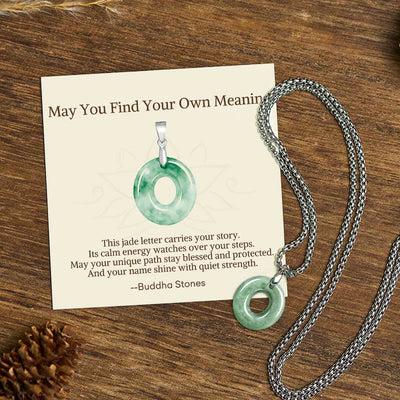 Buddha Stones "May You Find Your Own Meaning" Natural A-Z Letter Jade Titanium Steel Chain Necklace Includes Gift Message Card - O - Titanium Steel Chain(One Pendant) - Standard Gift Box - image 67