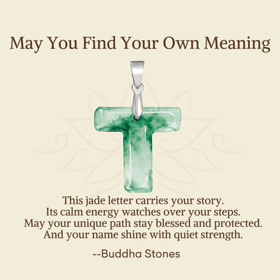 Buddha Stones "May You Find Your Own Meaning" Natural A-Z Letter Jade Titanium Steel Chain Necklace Includes Gift Message Card - image 89