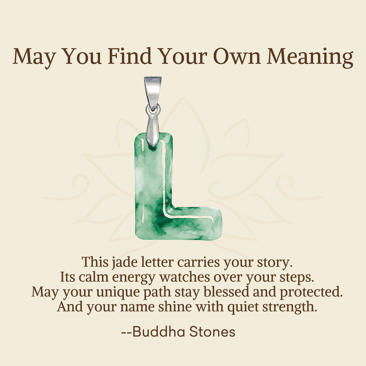 Buddha Stones "May You Find Your Own Meaning" Natural A-Z Letter Jade 925 Sterling Silver Chain Necklace Includes Gift Message Card - image 66