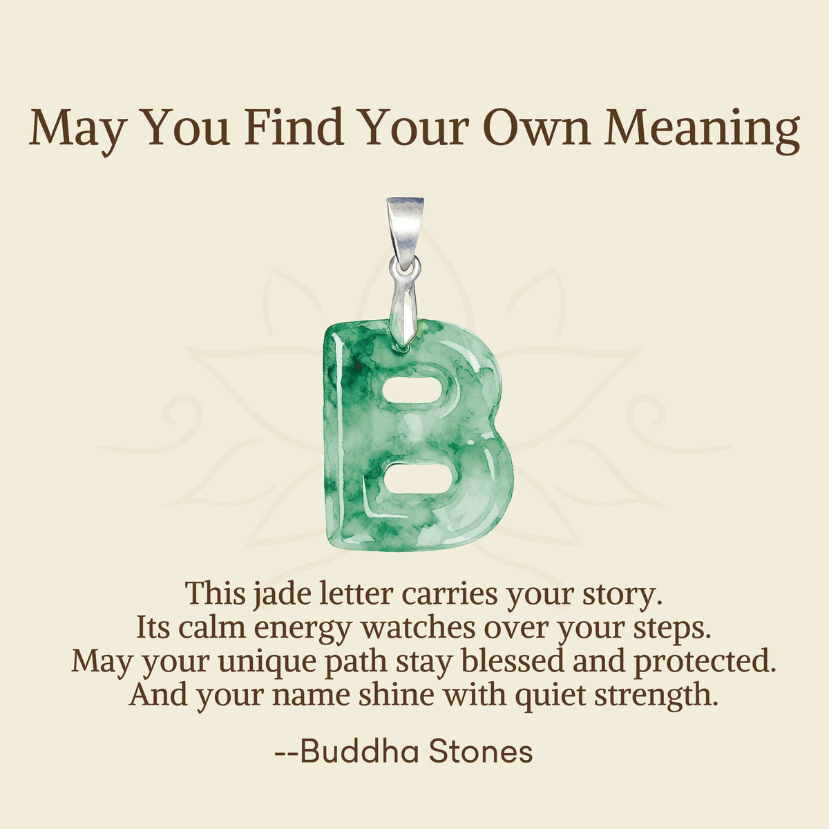 Buddha Stones "May You Find Your Own Meaning" Natural A-Z Letter Jade 925 Sterling Silver Chain Necklace Includes Gift Message Card - image 20