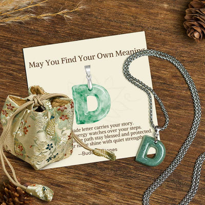 Buddha Stones "May You Find Your Own Meaning" Natural A-Z Letter Jade Titanium Steel Chain Necklace Includes Gift Message Card - D - Titanium Steel Chain(One Pendant) - Deluxe Gift Bag (+$9.59) - image 26
