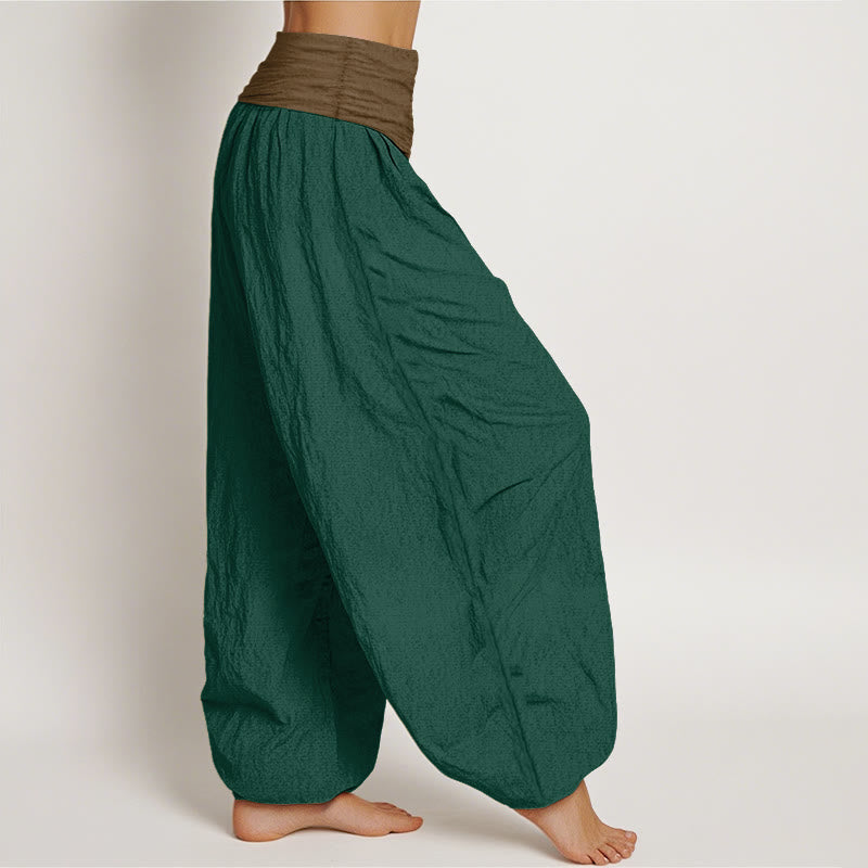 Buddha Stones Cotton Black Green Tan Solid Color Women's Elastic Waist Harem Pants - image 7
