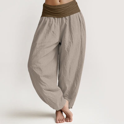 Buddha Stones Cotton Black Green Tan Solid Color Women's Elastic Waist Harem Pants - Tan - US16，UK/AU20，EU48 (3XL) - image 8
