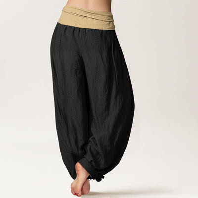 Buddha Stones Cotton Brown Blue Black Solid Color Women's Elastic Waist Harem Pants - image 9