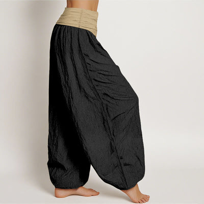 Buddha Stones Cotton Brown Blue Black Solid Color Women's Elastic Waist Harem Pants - image 10