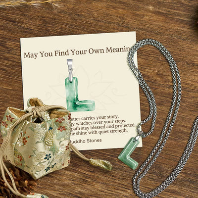 Buddha Stones "May You Find Your Own Meaning" Natural A-Z Letter Jade Titanium Steel Chain Necklace Includes Gift Message Card - L - Titanium Steel Chain(One Pendant) - Deluxe Gift Bag (+$9.59) - image 58
