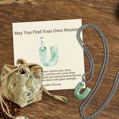 Buddha Stones "May You Find Your Own Meaning" Natural A-Z Letter Jade Titanium Steel Chain Necklace Includes Gift Message Card - U - Titanium Steel Chain(One Pendant) - Deluxe Gift Bag (+$9.59) - image 94
