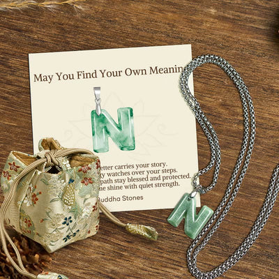 Buddha Stones "May You Find Your Own Meaning" Natural A-Z Letter Jade Titanium Steel Chain Necklace Includes Gift Message Card - N - Titanium Steel Chain(One Pendant) - Deluxe Gift Bag (+$9.59) - image 66