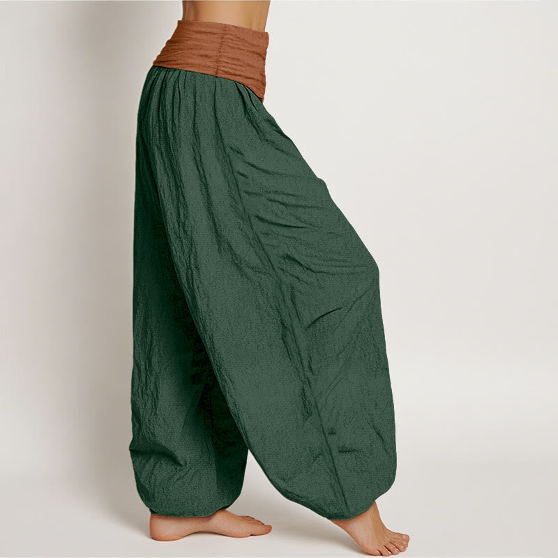 Buddha Stones Cotton Green Black Brown Red Solid Color Women's Elastic Waist Harem Pants - image 2