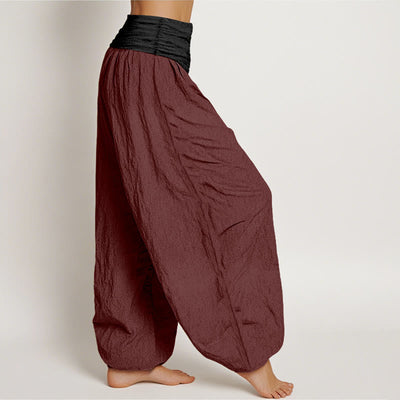 Buddha Stones Cotton Green Black Brown Red Solid Color Women's Elastic Waist Harem Pants - image 13