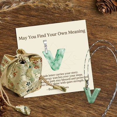 Buddha Stones "May You Find Your Own Meaning" Natural A-Z Letter Jade 925 Sterling Silver Chain Necklace Includes Gift Message Card - V - Titanium Steel Chain&Silver Chain(One Pendant) - Deluxe Gift Bag (+$9.59) - image 107