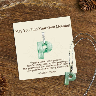 Buddha Stones "May You Find Your Own Meaning" Natural A-Z Letter Jade Titanium Steel Chain Necklace Includes Gift Message Card - image 174