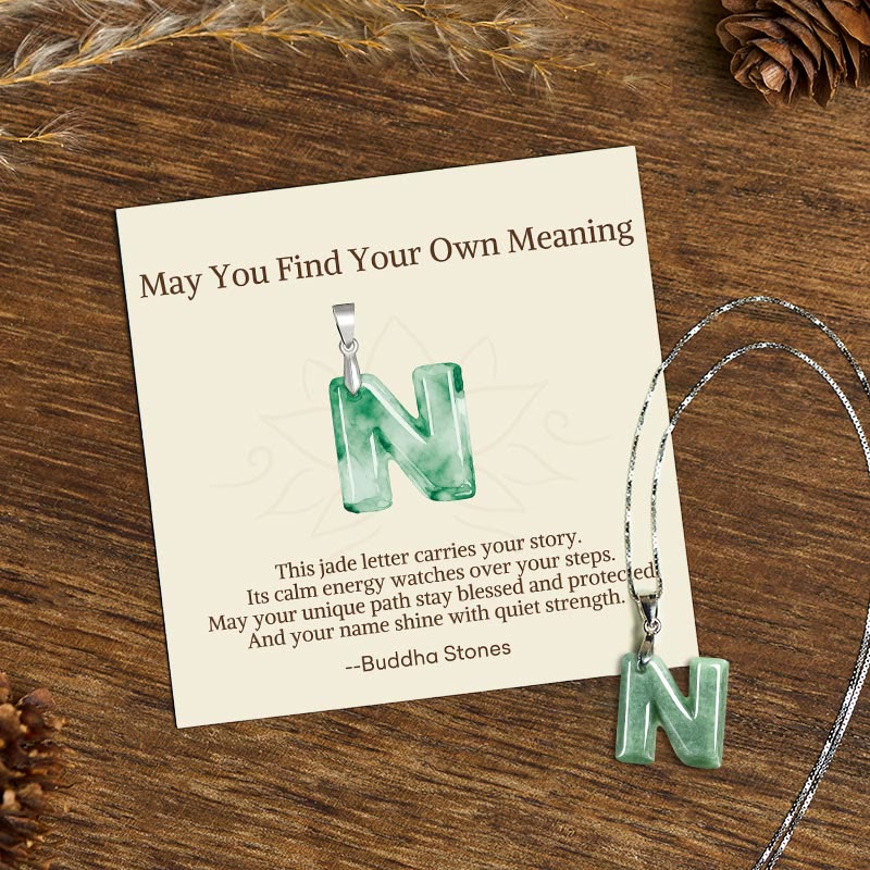 Buddha Stones "May You Find Your Own Meaning" Natural A-Z Letter Jade 925 Sterling Silver Chain Necklace Includes Gift Message Card - N - Titanium Steel Chain&Silver Chain(One Pendant) - Standard Gift Box - image 72