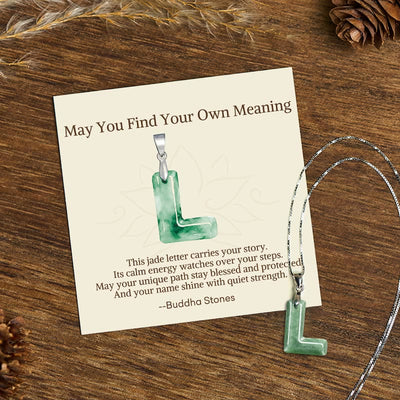 Buddha Stones "May You Find Your Own Meaning" Natural A-Z Letter Jade Titanium Steel Chain Necklace Includes Gift Message Card - image 162