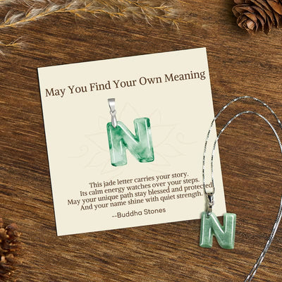 Buddha Stones "May You Find Your Own Meaning" Natural A-Z Letter Jade Titanium Steel Chain Necklace Includes Gift Message Card - image 168