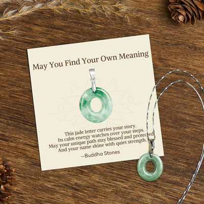 Buddha Stones "May You Find Your Own Meaning" Natural A-Z Letter Jade Titanium Steel Chain Necklace Includes Gift Message Card - image 171