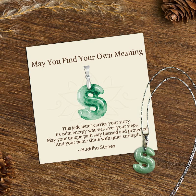 Buddha Stones "May You Find Your Own Meaning" Natural A-Z Letter Jade 925 Sterling Silver Chain Necklace Includes Gift Message Card - S - Titanium Steel Chain&Silver Chain(One Pendant) - Standard Gift Box - image 92