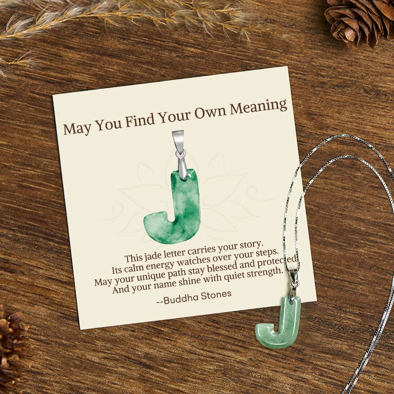 Buddha Stones "May You Find Your Own Meaning" Natural A-Z Letter Jade 925 Sterling Silver Chain Necklace Includes Gift Message Card - J - Titanium Steel Chain&Silver Chain(One Pendant) - Standard Gift Box - image 56